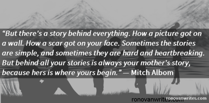 Mitch Albom quote on silhouettes of mothers with children scenarios.