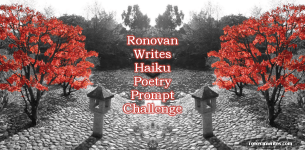 fall haiku challenge badge japanese maple with black and white background