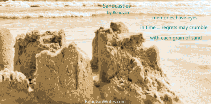 Sandcastles Haiku image with haiku. Sandcastle on beach.